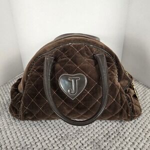 Vintage Juicy Couture Brown Quilted Velour Bowler Bag Y2K Scottie Dog